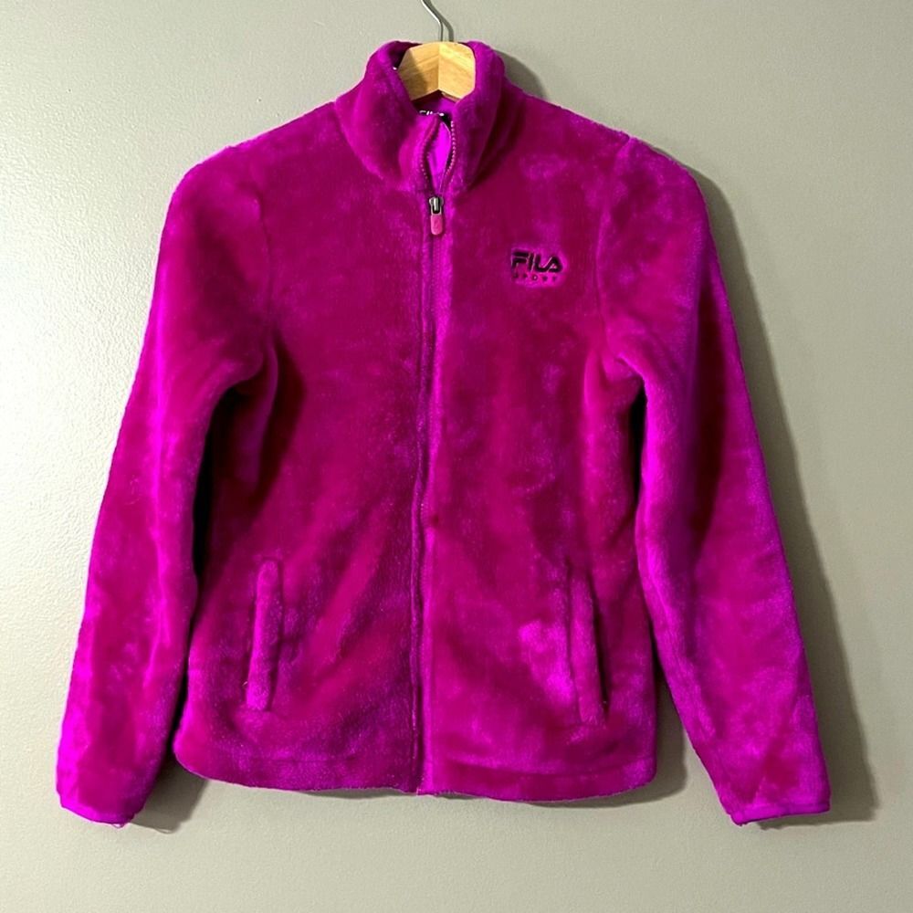 Fila Sport Fuschia Fuzzy Faux Fur Full Zip Jacket Girl’s M 10/12
